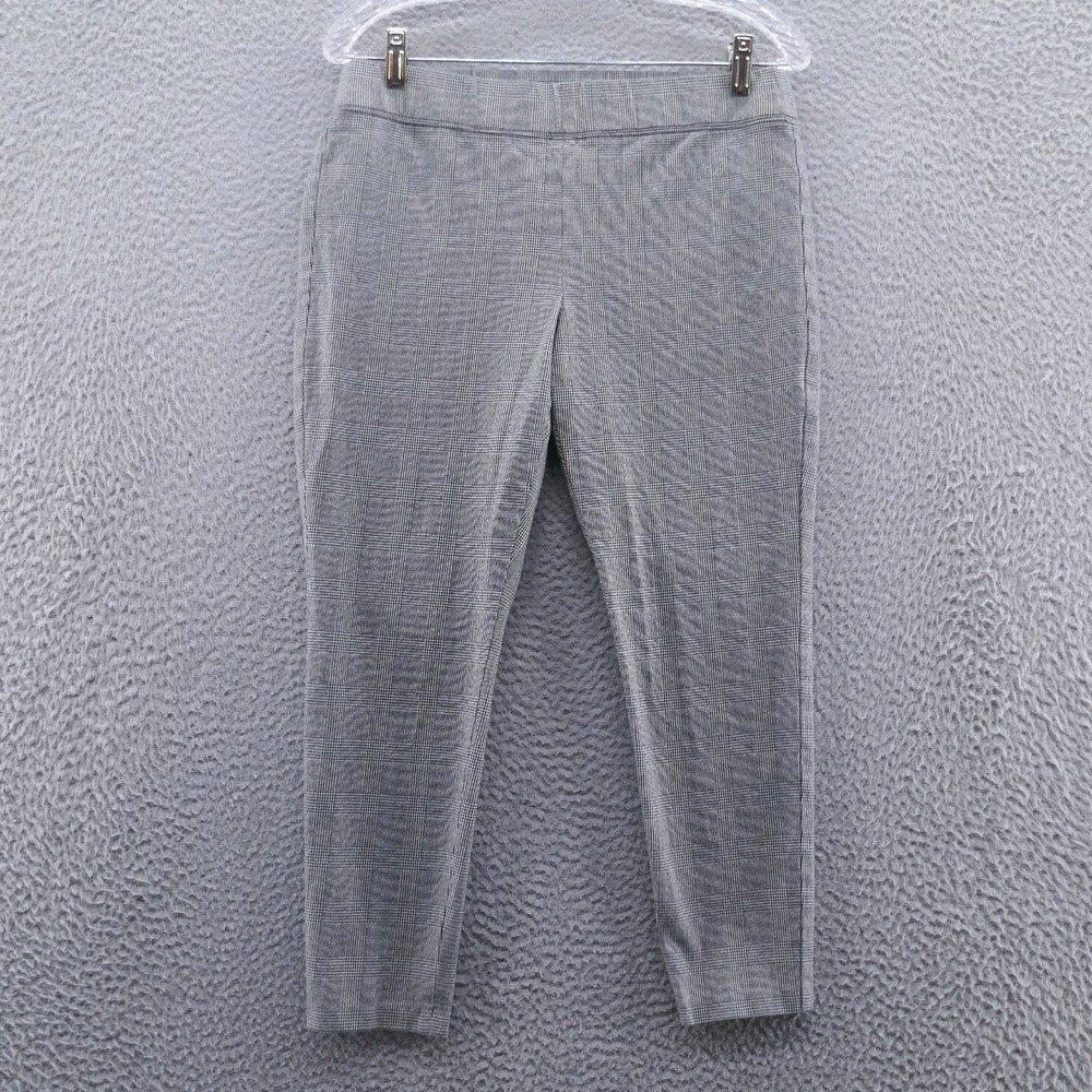 Talbots Skinny Ankle Pants 8P Petite Black White Glen Plaid Pull On Stretch Work